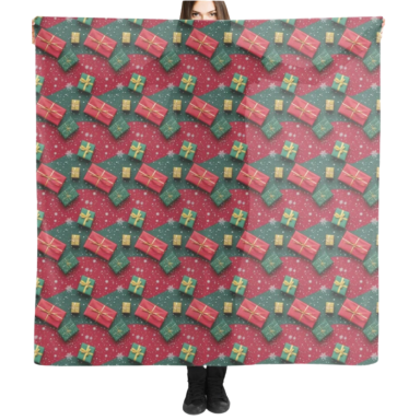 Christmas Theme Presents on Red and Green Pattern Scarf