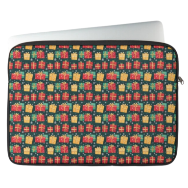 Christmas Presents on Green with Snowflakes Pattern Laptop Sleeve