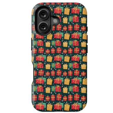 Christmas Presents on Green with Snowflakes Pattern iPhone Case