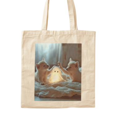 Cute Puppies Playing with a Glowing Ghost Cotton Tote Bag