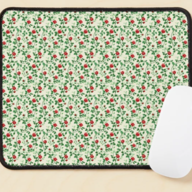 Red Climbing Roses on Cream Pattern Mouse Pad