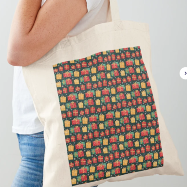 Christmas Presents on Green with Snowflakes Pattern Cotton Tote Bag