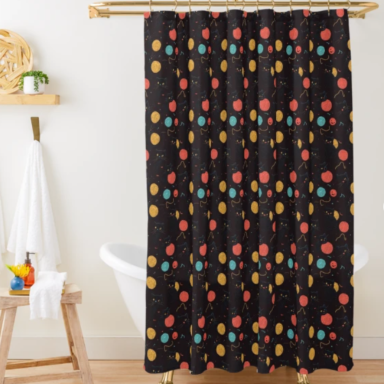 Halloween Black Cats Playing with Yarn Retro Pattern Shower Curtain