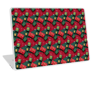 Christmas Theme Presents on Red and Green Pattern Laptop Skin