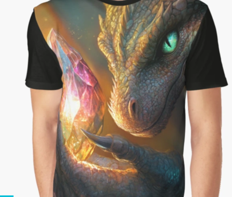 A Graphic T-Shirt with a dragon holding a glowing crystal