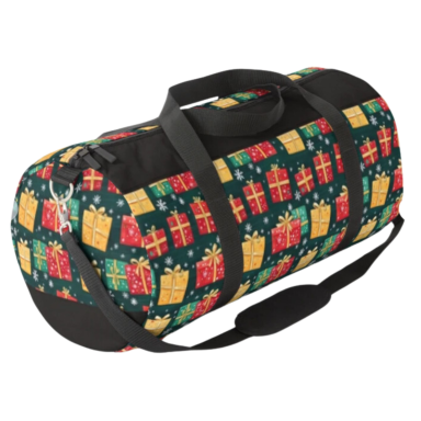 Christmas Presents on Green with Snowflakes Pattern Duffle Bag