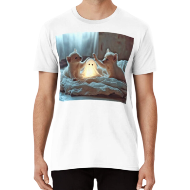 Cute Puppies Playing with a Glowing Ghost Premium T-Shirt