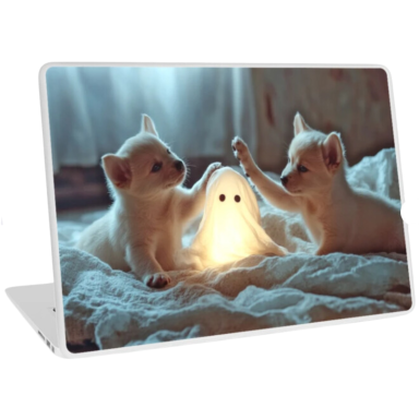 Cute Puppies Playing with a Glowing Ghost Laptop Skin