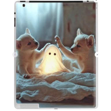 Cute Puppies Playing with a Glowing Ghost iPad Skin