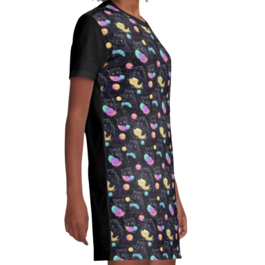  Halloween Cute Black Cats Playing with Yarn Pattern Graphic T-Shirt Dress