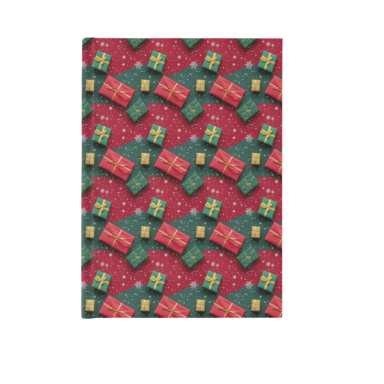 Christmas Theme Presents on Red and Green Pattern Hardback Journal