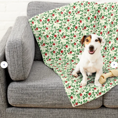 Red Climbing Roses on Cream Pattern Pet Blanket