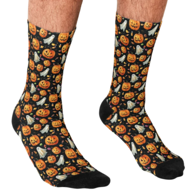 Jack-o-Lanterns and Ghosts with Halloween Candy Pattern Socks