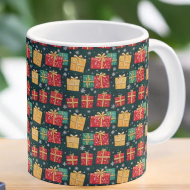 Christmas Presents on Green with Snowflakes Pattern Classic Coffee Mug