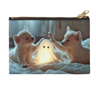 Cute Puppies Playing with a Glowing Ghost Zipper Pouch