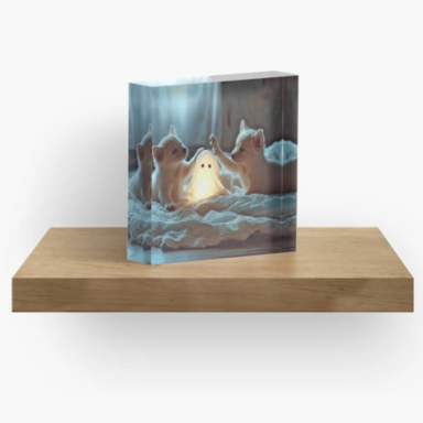 Cute Puppies Playing with a Glowing Ghost Acrylic Block