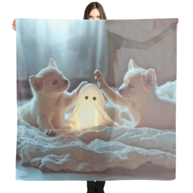 Cute Puppies Playing with a Glowing Ghost Scarf