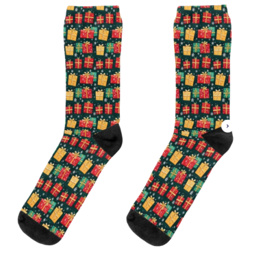 Christmas Presents on Green with Snowflakes Pattern Socks