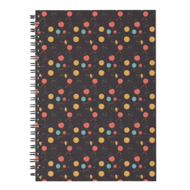 Halloween Black Cats Playing with Yarn Retro Pattern Spiral Notebook comes in ruled lined or graph paper.