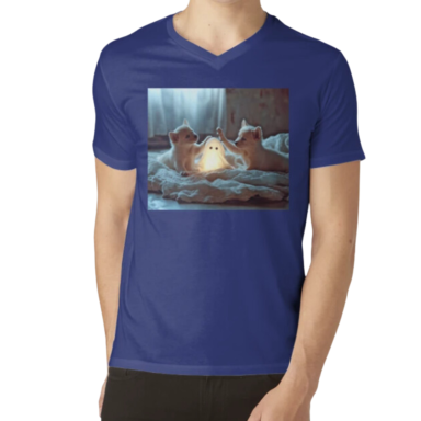 Cute Puppies Playing with a Glowing Ghost V-Neck T-Shirt