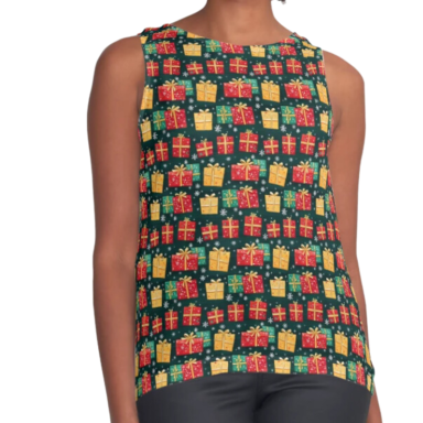 Christmas Presents on Green with Snowflakes Pattern Sleeveless Top