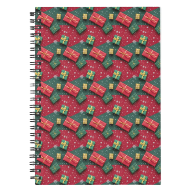 Christmas Theme Presents on Red and Green Pattern Spiral Notebook