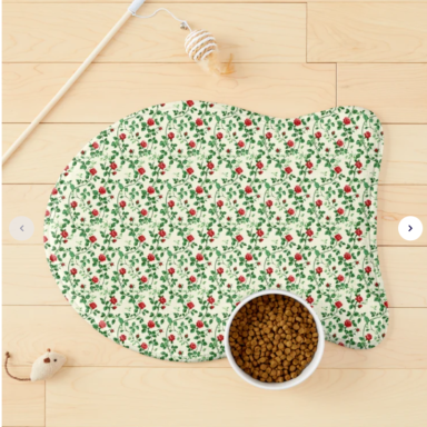 Red Climbing Roses on Cream Pattern Cat Mat