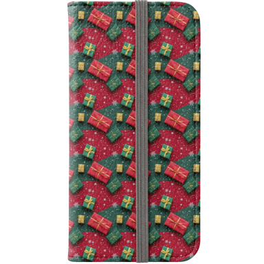 Christmas Theme Presents on Red and Green Pattern iPhone Wallet