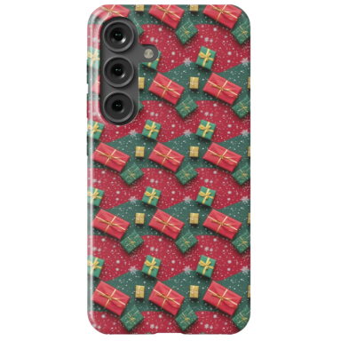 Christmas Theme Presents on Red and Green Pattern Samsung Galaxy Phone Case