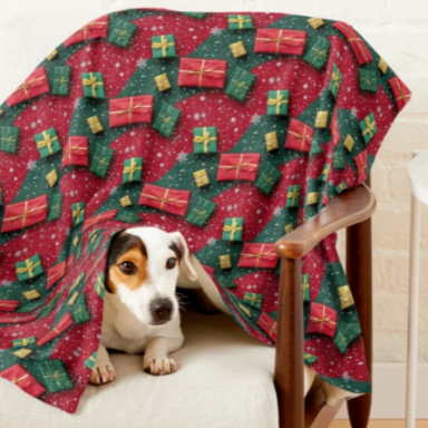 Christmas Theme Presents on Red and Green Pattern Pet Blanket