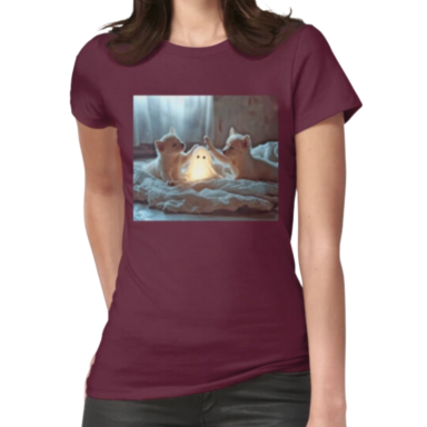 Cute Puppies Playing with a Glowing Ghost Fitted T-Shirt