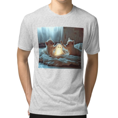 Cute Puppies Playing with a Glowing Ghost Tri-blend T-Shirt