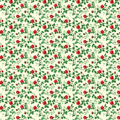 Red Climbing Roses on Cream Pattern