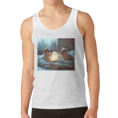 Cute Puppies Playing with a Glowing Ghost Tank Top