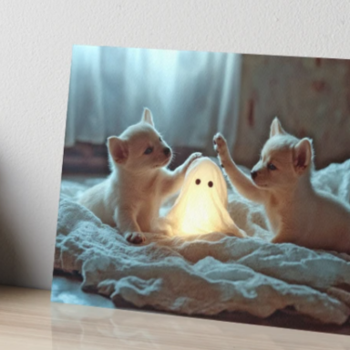 Cute Puppies Playing with a Glowing Ghost Art Board Print