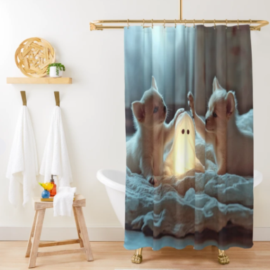 Cute Puppies Playing with a Glowing Ghost Shower Curtain