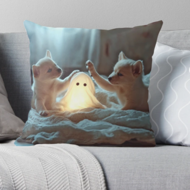 Cute Puppies Playing with a Glowing Ghost Pillow