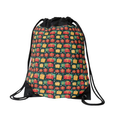 Christmas Presents on Green with Snowflakes Pattern Drawstring Bag