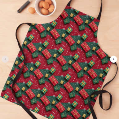 Christmas Theme Presents on Red and Green Pattern Apron