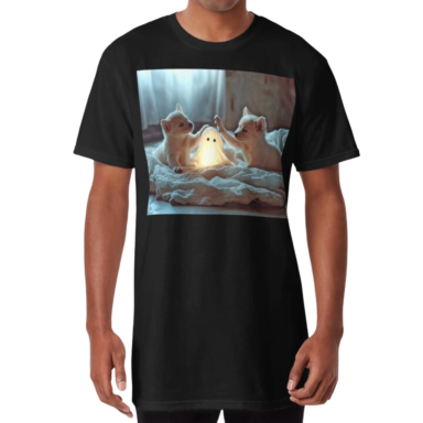 Cute Puppies Playing with a Glowing Ghost Long T-Shirt