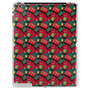 Christmas Theme Presents on Red and Green Pattern iPad Skin