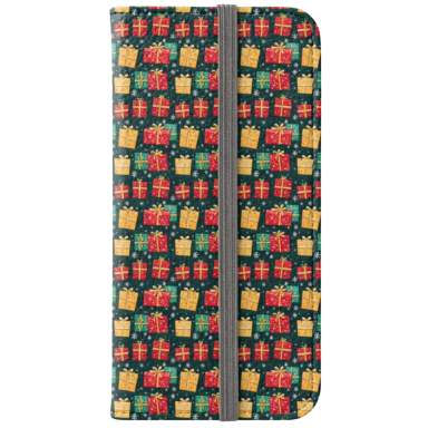 Christmas Presents on Green with Snowflakes Pattern iPhone Wallet