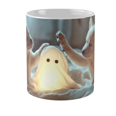 Cute Puppies Playing with a Glowing Ghost Classic Coffee Mug