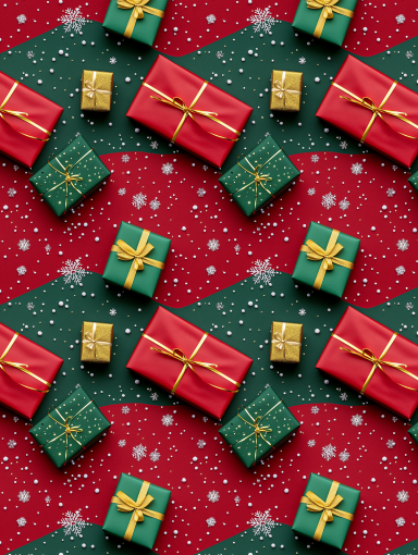 Christmas Theme Presents on Red and Green Pattern