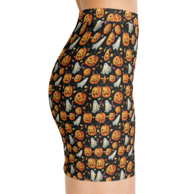 Jack-o-Lanterns and Ghosts with Halloween Candy Pattern Mini Skirt