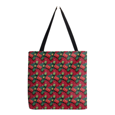 Christmas Theme Presents on Red and Green Pattern Tote Bag