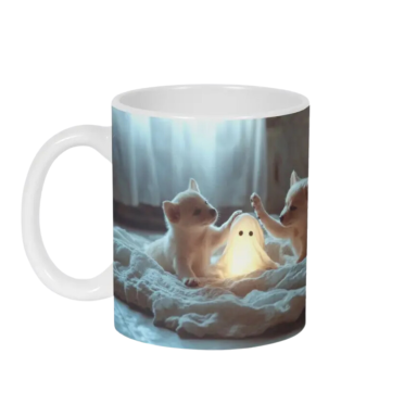 Cute Puppies Playing with Ghost Mug