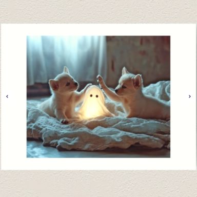 Cute Puppies Playing with a Glowing Ghost Art Print