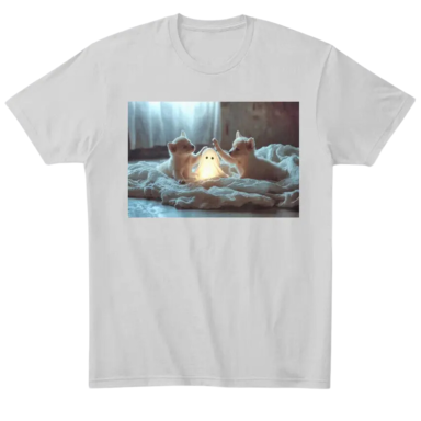 Cute Puppies Playing with Ghost Comfort Tee