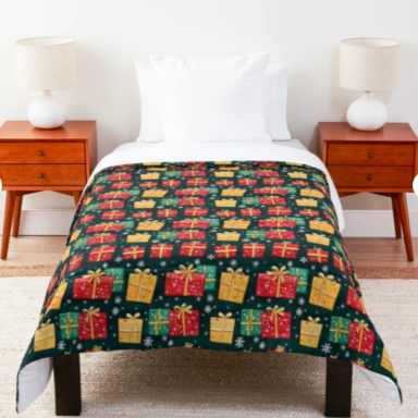 Christmas Presents on Green with Snowflakes Pattern Comforter